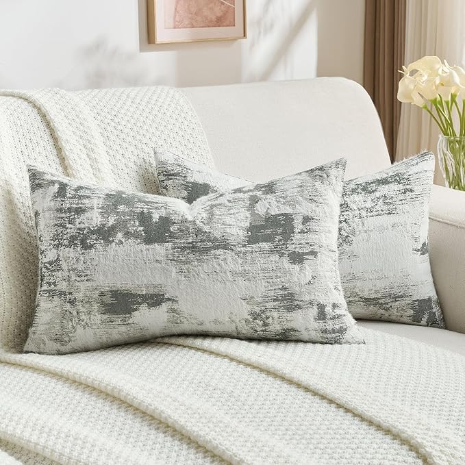 FUTEI Dark Green Decorative Throw Pillow Covers 12x20 Inch Set of 2,Jacquard Weave Pillow Case in Soft Faux Cashmere,Modern Home Decor for Couch Living Room