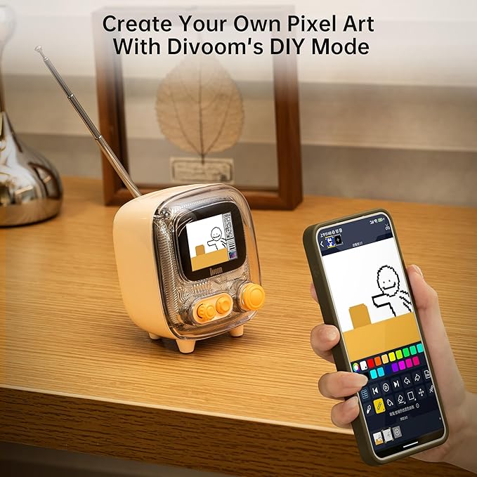 Divoom Tiivoo-2 Retro Pixel Bluetooth Speaker with USB-C/TF Playback, Custom Pixel Art Display, Alarm Clock & White Noise Sleep Mode, Desk Setup for Home Office, Gifts for Women Men, Cream