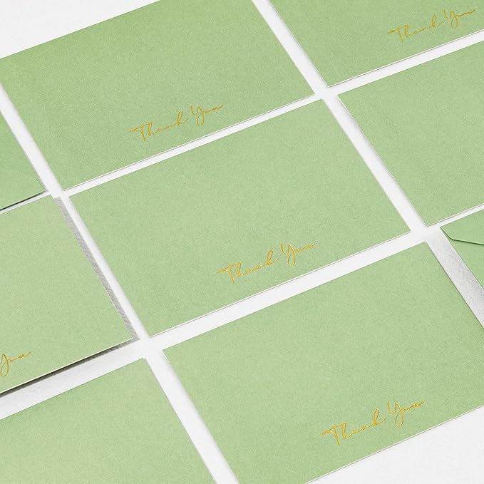 Crisky Thank You Cards with Envelopes & Stickers， 50 Pack Green Bridal Shower Graduation Thank You Cards Small Business, Wedding Baby Shower Birthday Funeral Notes Bulk