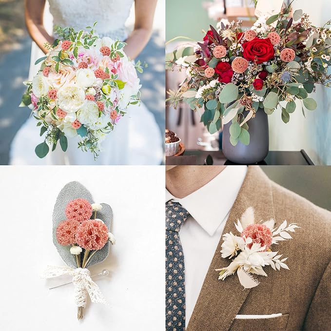 24 PCS Dried Craspedia Billy Balls Flowers, 18” Natural Dried Flowers Bouquet for Vase Floral Arrangements Wedding Table Centerpieces Party DIY Home Decor (Pink)