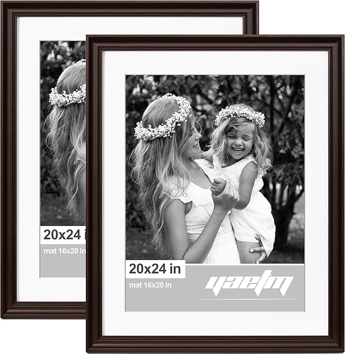 Yaetm 20x24 Picture Frame Matted to 16x20 Set of 2, 1.4" Wide Molding & Dark Brown Poster Frames for Wall Gallery, Home, Office, Wall Mount (2 pack, Brown)