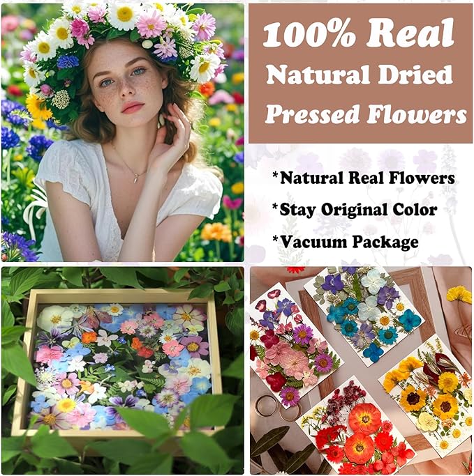 110 Pcs Pressed Dried Flowers for Resin Molds, Real Natural Flowers Leaves and Butterfly Bulk for DIY Art Nail Crafts, Jewelry, Candle, Soap Making