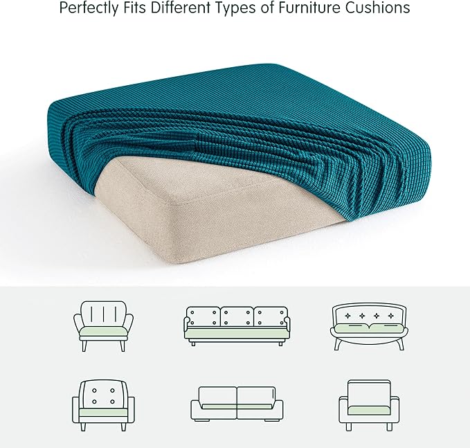 CHUN YI 3Piece Stretch Couch Cushion Covers, Sofa Seat Slipcovers for Pets, Suitable for Armchair Loveseat Sofa with Spandex Jacquard Washable Fabric(3Piece,Teal)