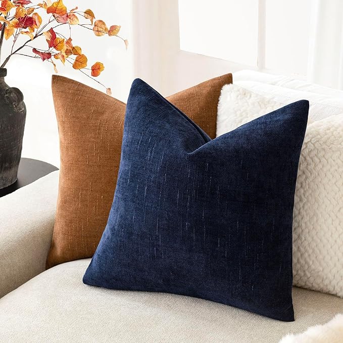 Foindtower Pack of 2 Soft Textured Throw Decorative Pillow Covers Square Accent Solid Cushion Cover Cozy Farmhouse Pillow Case with Zipper for Couch Sofa Bedroom Living Room 20x20 Inch, Navy