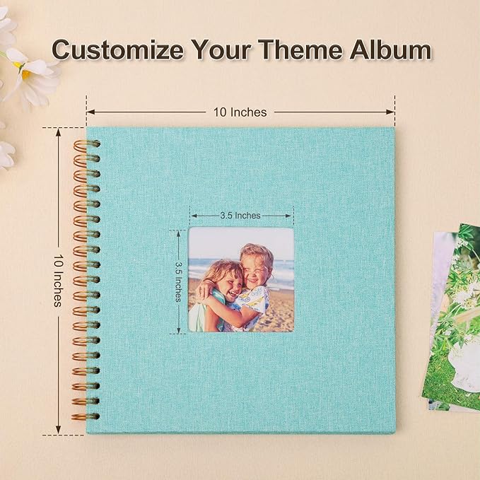 Scrapbook Photo Album 10x10 Inches 80 Pages Hardcover Kraft Paper Linen Cover Scrap Book Memory Book DIY Scrapbook Albums for Wedding Baby Boyfriend Travel Anniversary Family, LightBlue