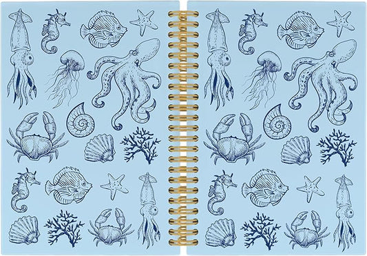 Blue Journal Notebook - Ocean Sea Life Coastal Themed Aesthetic Notebooks College Ruled for Office School Classroom, Gifts for Women Girls Kids, Hardcover Spiral Notebook 5.5"x8.3"