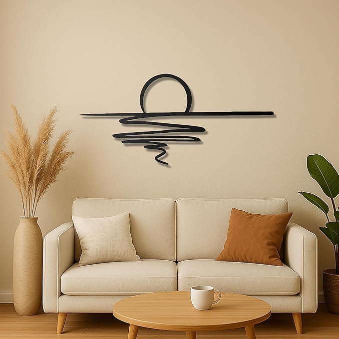 pluviart Sunrise Metal Wall Art, Home Decor, Sun Wall Decor, Wall Hanging, Large Wall Art, Housewarming Gift, Home Decor, Modern Minimalist Sun Decor for Living Room (60"x28")