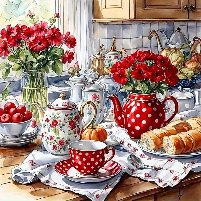 CHWGLFGG Paint by Numbers Kit for Adults Beginner, Festive Kitchen Adult Paint by Number Kits on Canvas, DIY Acrylic Oil Painting by Numbers for Home Wall Decor 16X16 inch (Without Frame)