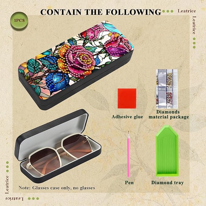 Leatrice Flower Diamond Art Kits for Adults Small Diamond Painting Kit Gem Art Paint by Diamonds Dot Eyeglasses Case 5d Diamond Art DIY for Beginner Women Rose