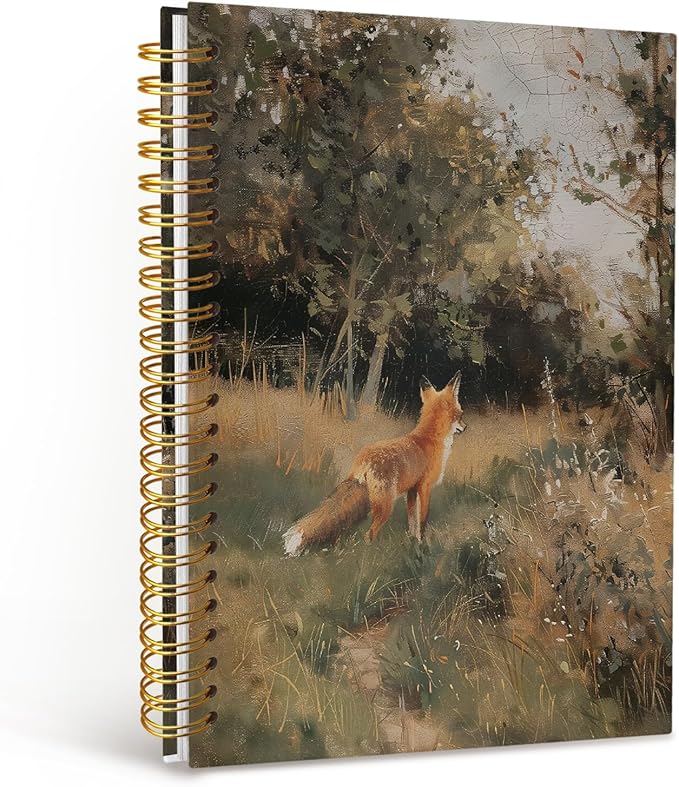 MOFUYU Fox Spiral Notebook Journal,Fox Gifts,Vintage Notebooks for School,College Ruled Hardcover Spiral Notebook Journal for Work Notes Journaling,Fox Journal Gifts 5.5x8.3