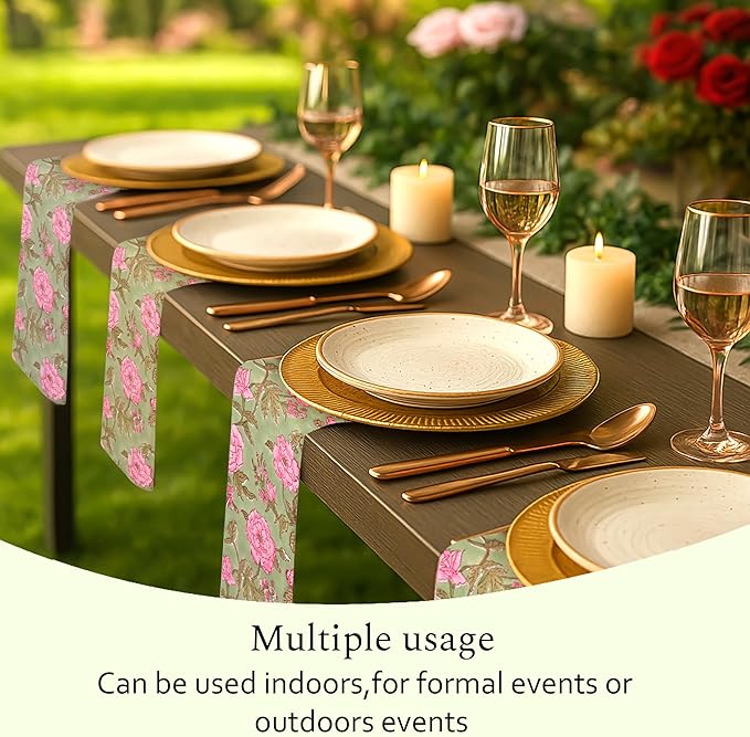 CPC Cloth Napkins 100% Cotton Set of 4 Reusable Napkins, Indian Block Print Toile Floral Dinner Napkin, Fall Thanksgiving Christmas Holiday Party Gift - Soft Absorbent Napkin, 18"x18" Pink Tourmaline