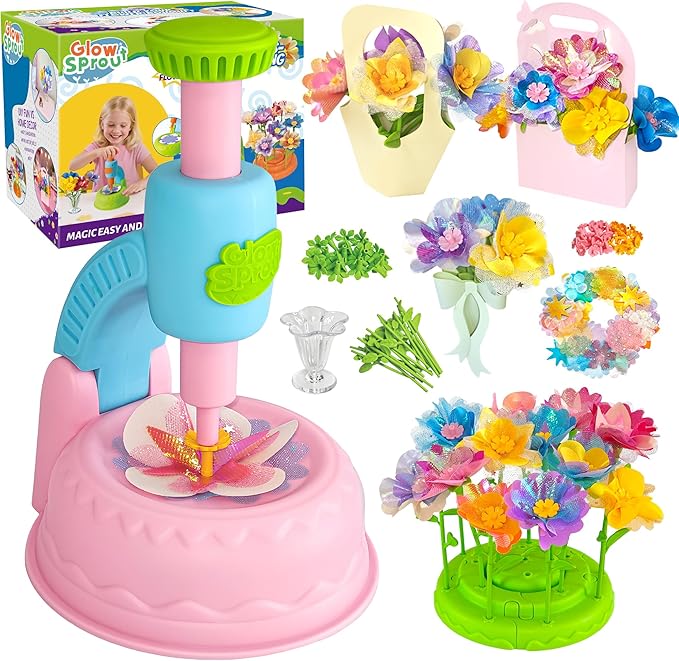 DIY Art Flower Toys Include Extra Accessories Set, Arts and Crafts Activity Kit for Kids, Flower Garden Building Toys for Girls, Birthday Gifts for 3 4 5 6 7 8 9 10 11 12 Year Old Girls (Pink)