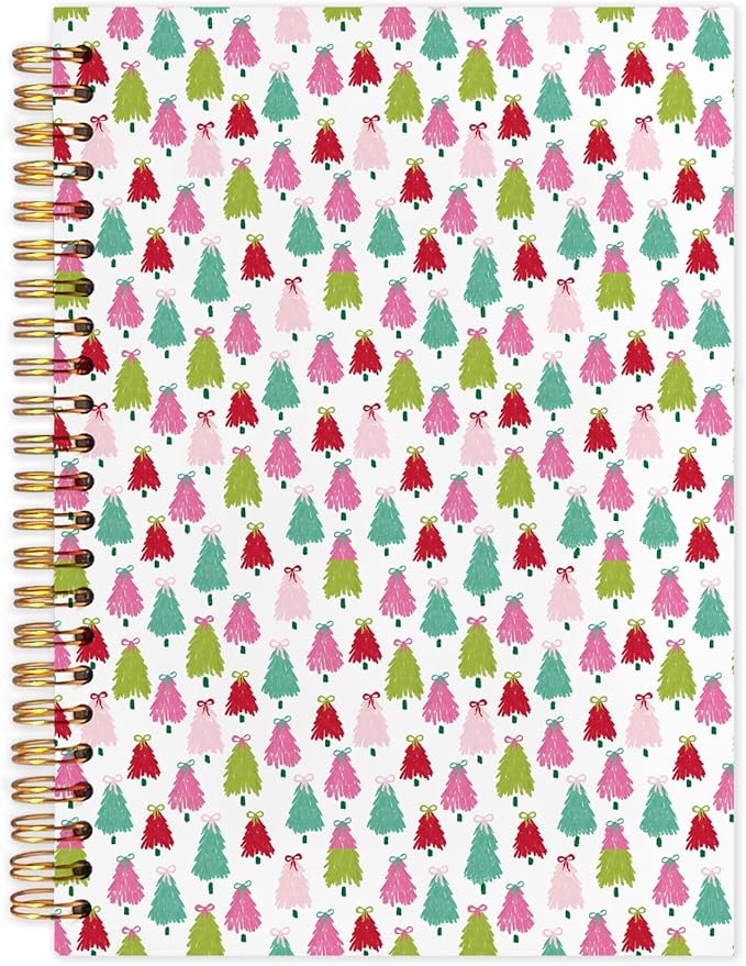 Coquette Christmas Tree Spiral Notebook, Preppy Colorful Christmas Aesthetic Journal for School Office Supplies, Girly Xmas Winter Holiday Hardcover Journal 5.5x8.3 Inch