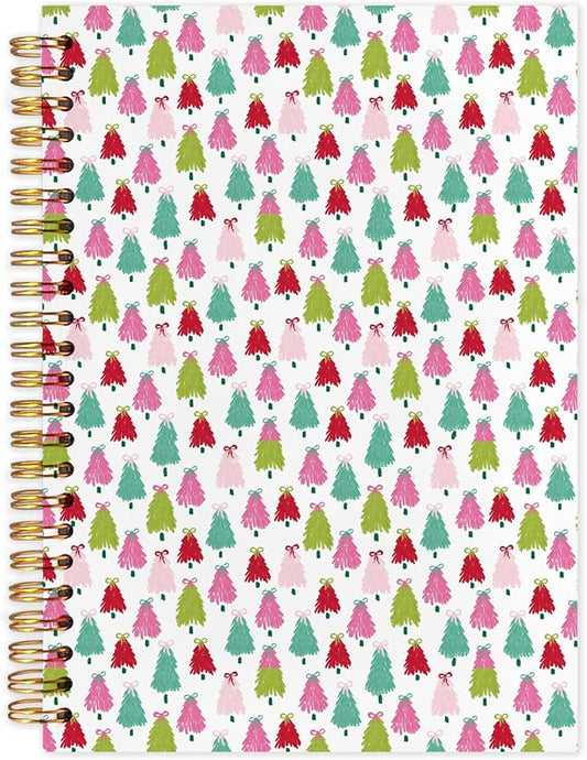 Coquette Christmas Tree Spiral Notebook, Preppy Colorful Christmas Aesthetic Journal for School Office Supplies, Girly Xmas Winter Holiday Hardcover Journal 5.5x8.3 Inch