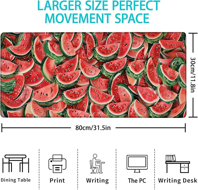 Watermelon Pattern Gaming Mouse Pad, Mouse Pad, Desk Mat, Non-Slip Rubber Base MousePads for Computers Laptop Office School Home Accessories Decor Gifts 31.5" x 11.8"