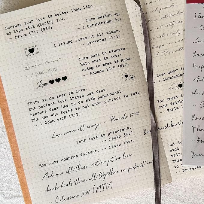 Bible Verses Planner Stickers – 4 Sheets of Love Quotes, Retro Typewriter & Hand Lettering Styles, Inspirational Christian Stickers for Journaling, Scrapbooking, Bible Study, and Crafts