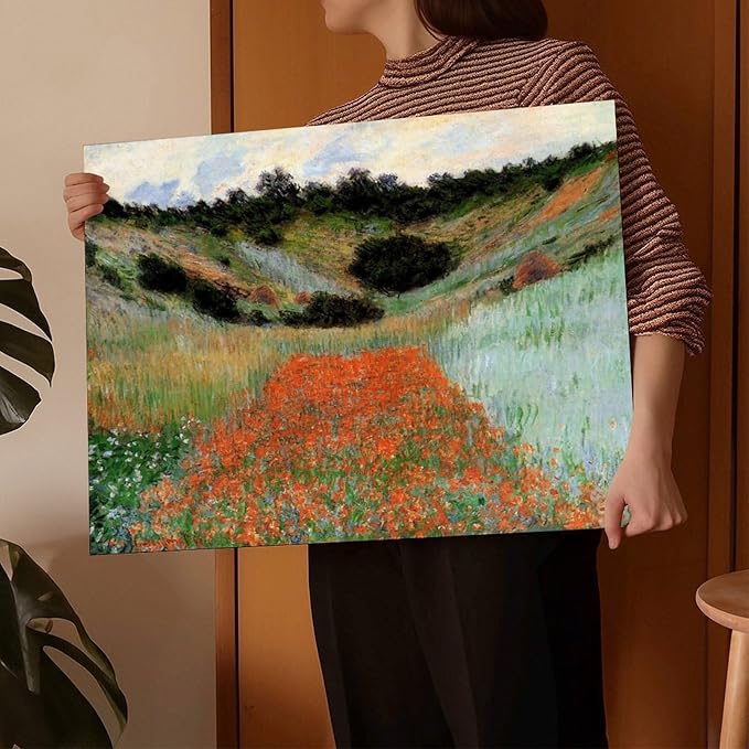 40+ Monet Famous Print Posters Poppy Field in A Hollow near Giverny by Claude Monet Impressionism Canvas Art Poster And Wall Art Picture Print Modern Family Bedroom Decor Posters Frame 24×36inch(60×90