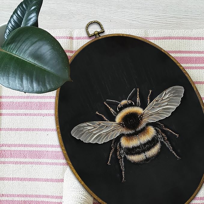 Mcehtle Vintage Bee Wall Art Decor, Moody Honey Bee Cottagecore Oval Framed Canvas Prints 8.6x11.4, Dark Academia Insect Round Wall Hanging Artwork Decorations for Gallery Bedroom Living Room