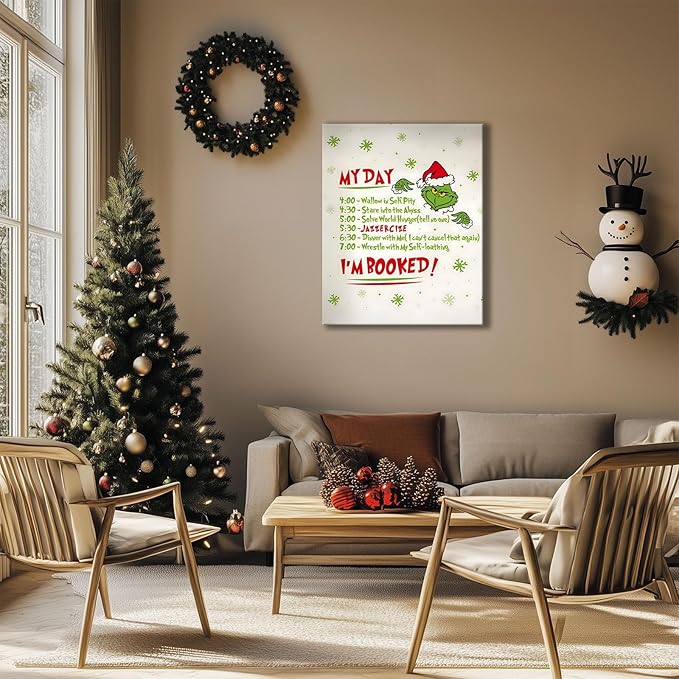 Funny Christmas Canvas Wall Art Decor - “My Day I'm Booked” Humorous Holiday Decor - 16X20 inch Unique Humorous Christmas Decoration for Living Room or Office - Premium Quality Canvas Print
