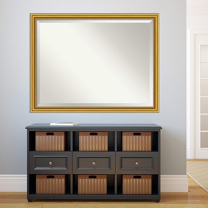 Amanti Art Gold Wall Mirror 34x44 Townhouse Gold Rectangle Bathroom Mirror for Wall Decor Living Room, X-Large Traditional Wood Frame, Hangs Horizonally and Vertically, Bathroom Decor, Beveled Edge