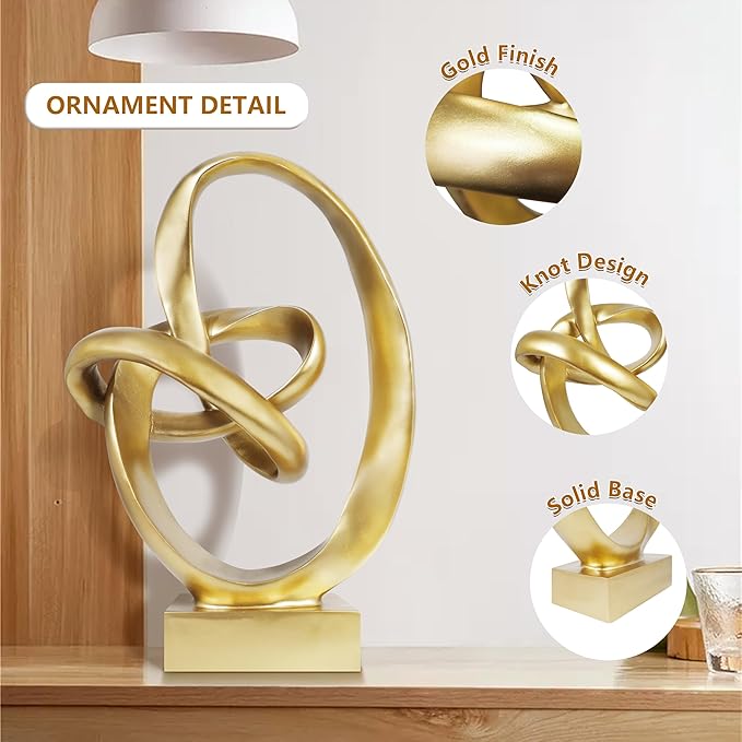 Cozy Villa Knot Sculptures, Modern Coffee Table Statues, Abstract Center Piece for Home Office, Dining Living Room Desk Decor, Bookends, 15.5 x 10.5 inch, Gold