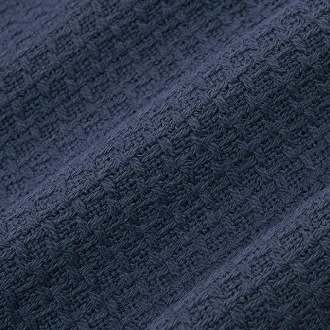 Sweet Home Collection 100% Fine Cotton Luxurious Basket Weave Blanket, Navy Full/Queen (Pack of 1)