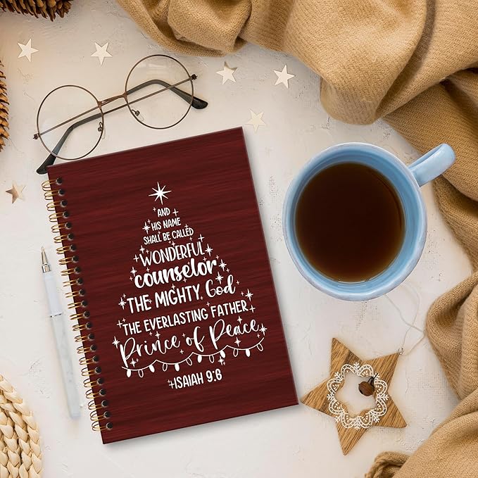 XNXLDYLH Christian Christmas Tree Notebook Journal, Church Isaiah 9:6 Spiral Notebook, Bible Study Prayer Journals Notebooks for Women, Christmas Christian Office School Supplies Gifts, 5.5x8.3 Inch