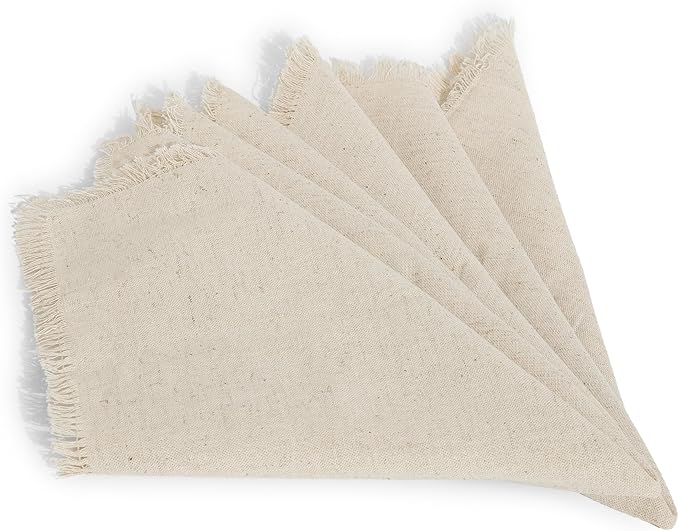 Lightnpro Flax Linen Napkins Set of 12, Beautiful Handmade Fringe Dinner Cloth Napkins, Washable and Reusable for Dining, Parties, Weddings, Holiday & Everyday Use - 18x18 Inch Natural Color