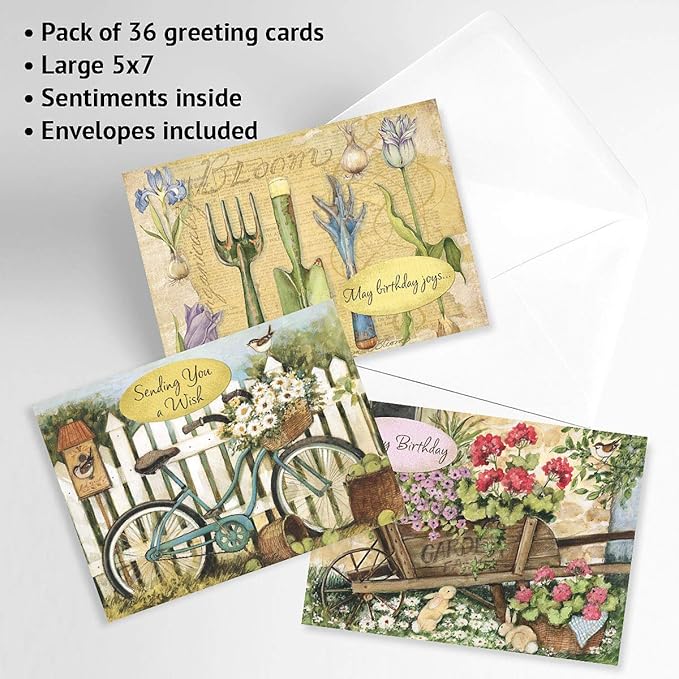 Current by Susan Winget Happy Birthday Greeting Card Set - Value Pack of 20 Cards With White Envelopes, 10 Designs, Large 5" x 7" Assortment
