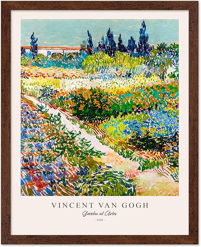 Monem Art Vintage Van Gogh Poster - Retro Impressionism Print - Garden at Arles, Colorful, Aesthetic, Beautiful - Gift for Artist, Friend - Wall Decor for Home, Office, 16x20 Brown Framed