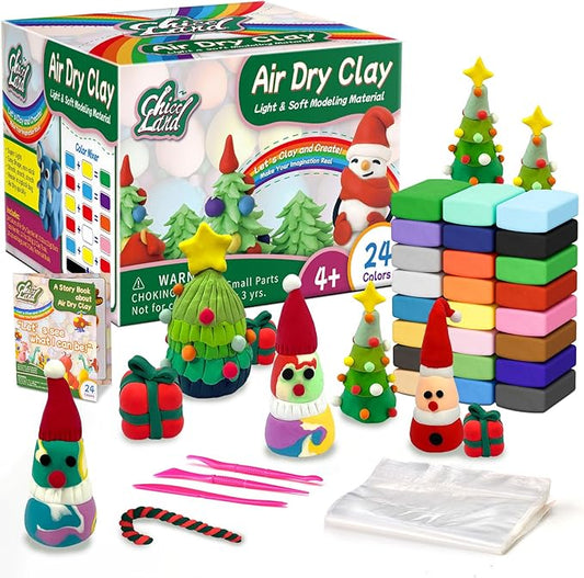 Chico Land 24 Colors Air Dry Clay, Gift for Boys & Girls Age 4+ Year Old, DIY Model Modeling Clay kit for Kids, with Sculpting Tools, Storage Bags, Kids Art Crafts