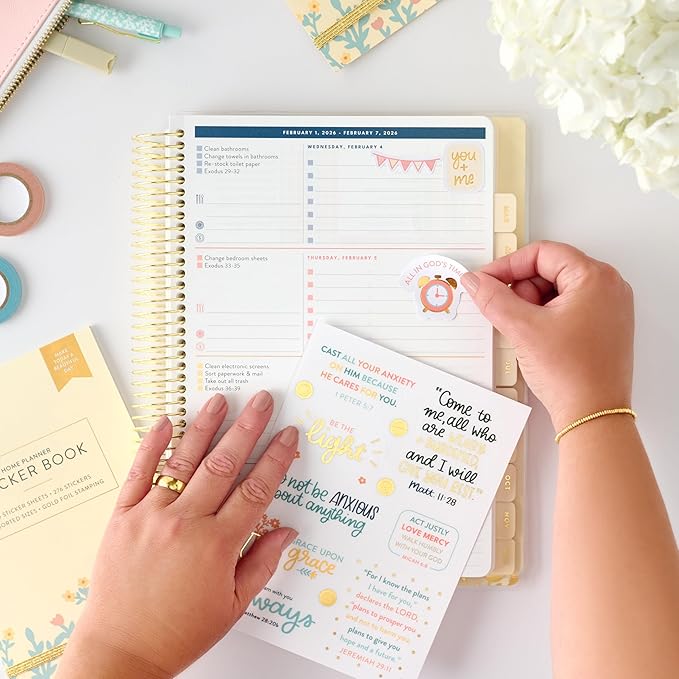 Faith Sticker Book | Pack of 15 | 276 Faith-Based Stickers | Assorted Sizes | 5x7 Sheets with Gold Foil Stamping | Inspirational Stickers for Bible Journaling, Prayer Notebooks, Planners