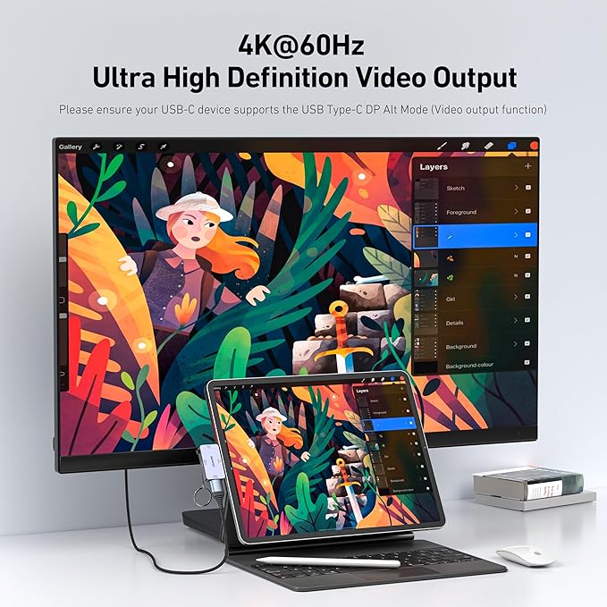 BENFEI USB C to HDMI 4K@60Hz, 10Gbps USB-A, 100W Power Delivery Compatible with iPad Pro, MacBook Pro/Air, iMac, iPhone 16/15 Pro/Pro Max, XPS, Thinkpad and More