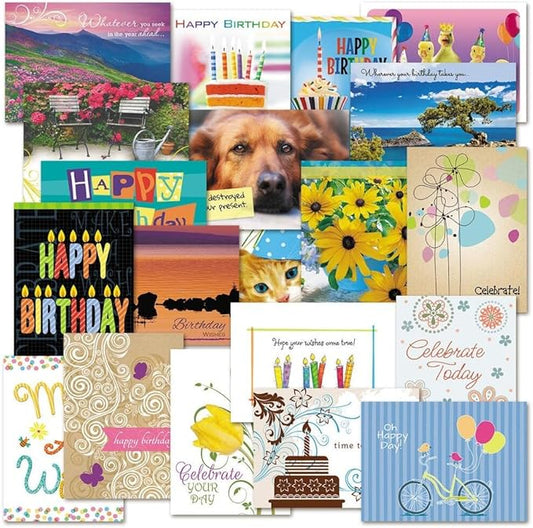 Current Mega Birthday Greeting Cards Value Pack – Set of 40 (20 Designs) Bulk Assortment, Large 5 x 7 inches, Envelopes Included