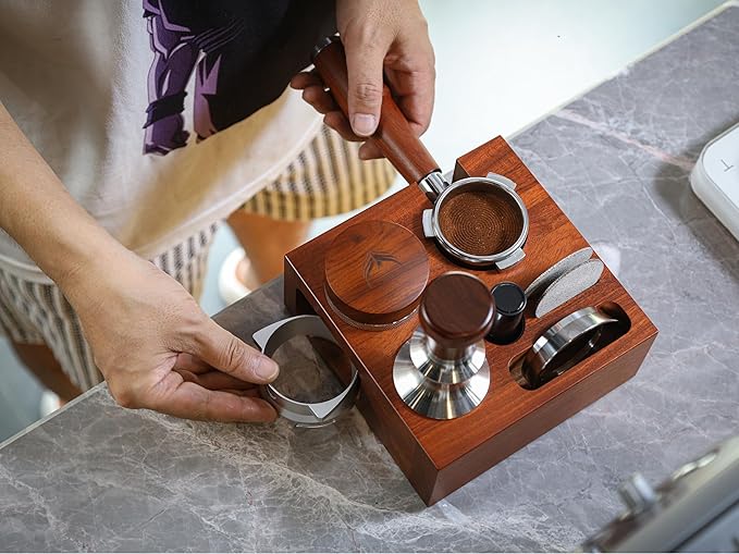 54mm Espresso Accessories Set – Must-Have Coffee Tools Set with Tamper, Distributor, WDT Stirrer, Dosing Funnel, Puck Screen & Rosewood Organizer | Espresso Machine Accessories Kit