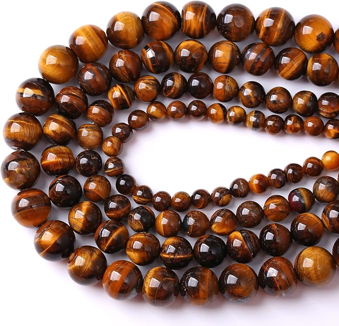6MM 60PCS Natural Stone Yellow Tiger Eye Stone with Iron Mine Beads for Jewelry Making DIY Bracelet