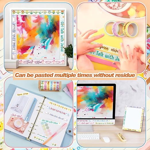 Janlaugh 24 Rolls Christian Washi Tape Gifts Bulk Religious Inspirational Scripture Supplies Bible Verse Tape for Bible Study Journaling Crafting Christmas Stocking Stuffers Gift(Cute)