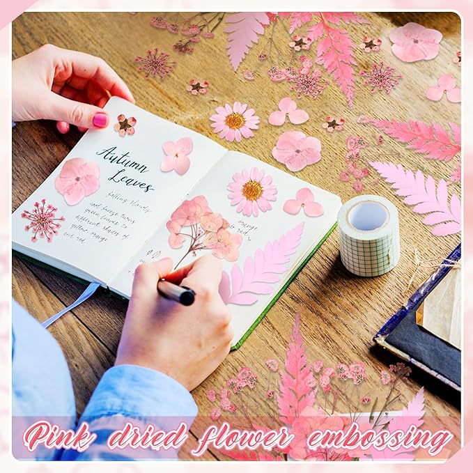 Fabbay 200 Pcs Dried Pressed Flowers Real Dry Natural Flower Leaf Dried Flowers for Resin Pressed Flower Kit for Plant Herbarium Scrapbooking DIY Candle Crafts (Pink)