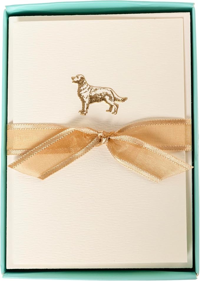 Graphique Golden Retriever Cards, Pack of 10 Cards with Envelopes, All Occasion Greetings, Blank Inside, Gold Foil Embossing, La Petite Press Collection Boxed Set, 3.25" x 4.75"