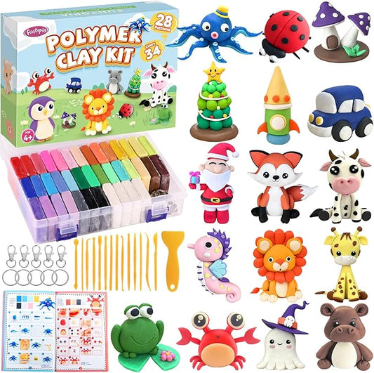 Polymer Clay Kit, 34 Colors Modeling Clay for Kids Adults, Funtopia Oven Bake Clay with Tutorial Book Sculpting Tools Storage Box for Sculpture, Crafting, DIY Projects, Jewelry Making(0.9oz/pc)