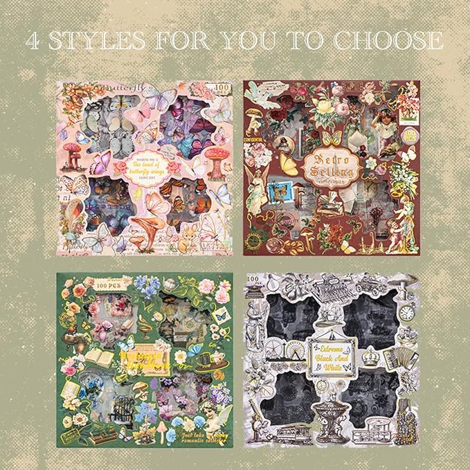 700Pcs Vintage Nature Stickers for Junk Journal Supplies, Retro Flower Butterfly Plant Mushroom Decorative Stickers for Scrapbook, DIY Crafts Album Phone Cases Laptops Notebook (Retro Collection)