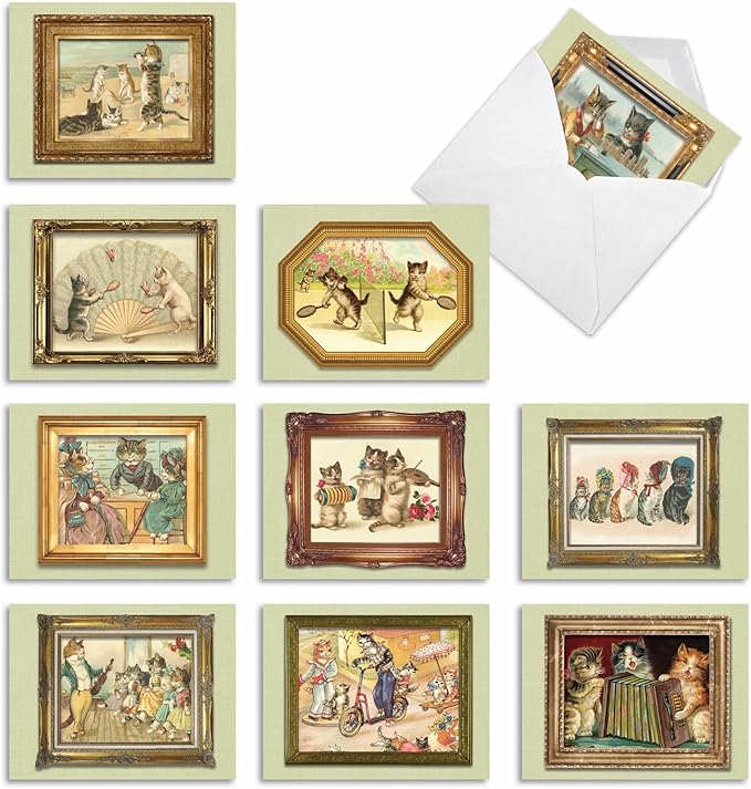 The Best Card Company - 10 Adorable Blank Cat Cards for Men and Women (4 x 5.12 Inch) - Cute Pet Kittens, Assorted Bulk Notecard Set - A Funny Feline M1737BN