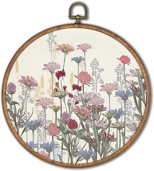KSDUT Flower Wall Art Decor - Pink Wildflower Wall Art Canvas Frame Hanging Prints, Colorful Floral Botanical Plant Wall Art Decor for Home Bedroom Living Room Decorations 10"x10"
