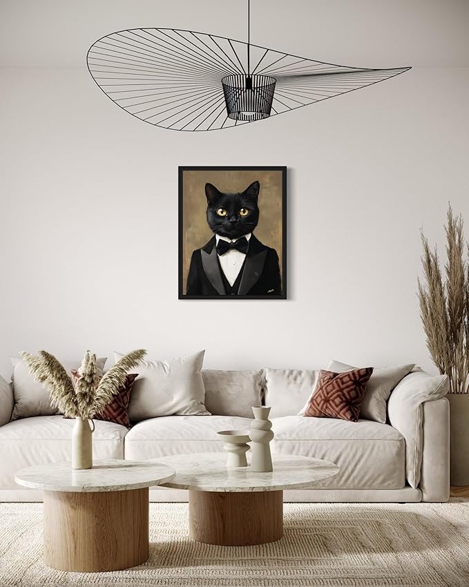 Tuxedo Cat Art Poster Print, Cat Kitten Painting Humor Portrait Pet Artwork Decor Gallery A8 (Tuxedo Cat, 8 x 10 inches, Unframed)