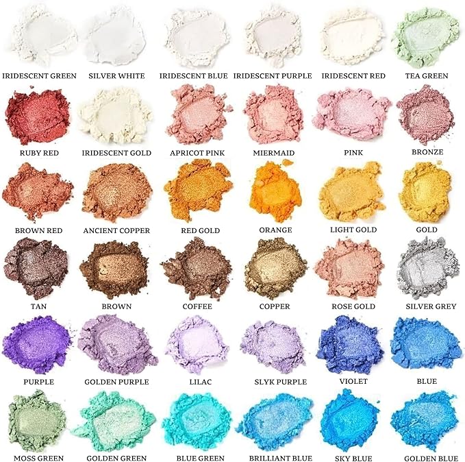 Mica Powder for Epoxy Resin, 36 Colors, 0.35 oz(10g) Bottles Mica Glitter, Pigment for Lip Gloss, Soap Making, Bath Bomb, Art Crafts, Resin Dye, Nails