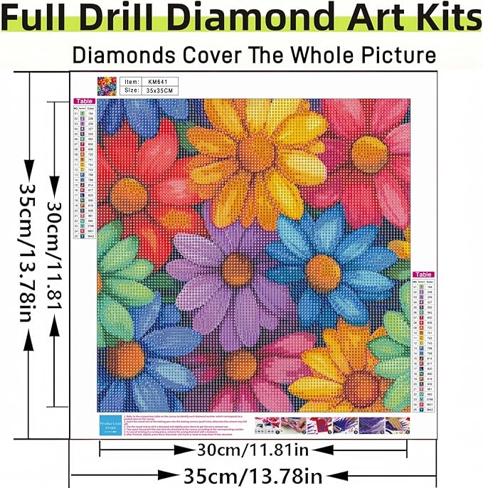 Flowers Diamond Art Kits for Adults, 5D Diamond Painting for Adult Beginners, DIY Full Drill Round Gem Painting Dot Art for Adults, Home Wall Decor 13.78x13.78 Inch