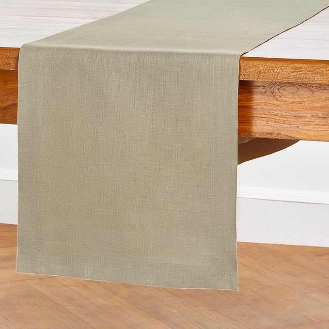 Solino Home Linen Table Runner 36 Inches - 100% Pure Linen Vintage Khaki Table Runner 14 x 36 Inch Ideal for Dresser and Coffee Tables, Spring, Easter - Fete
