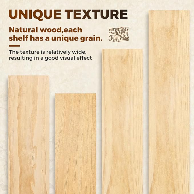 Floating Wall Shelf 16x6.8x1.7 Inch – Solid Wood Shelf in Natural Wood Finish – Wall Mounted Rustic Display Organizer for Bathroom, Kitchen, Bedroom, Small Spaces – Set of 3