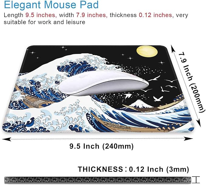 Mouse Pad, Japanese Kanagawa Anime Waves Mouse Pads for Desk,Waterproof Anti-Slip Rubber Gaming Mouse pad with Stitched Edges for Gaming Office Laptop Computer Men Women