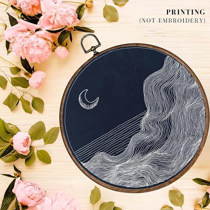365CUSGIFTS Boho Abstract Moon Wall Art Canvas Frame Hanging Prints, Flower Landscape Round Wall Art Decor for Bathroom Home Gallery Decorations 10"x10"